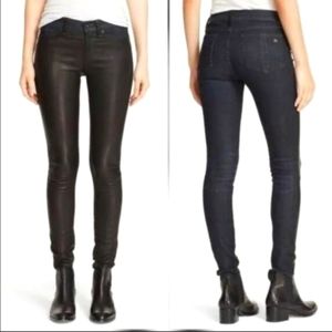 RAG & BONE Essex Wash Lamb Leather Black Blue Skinny Jeans, Size 28